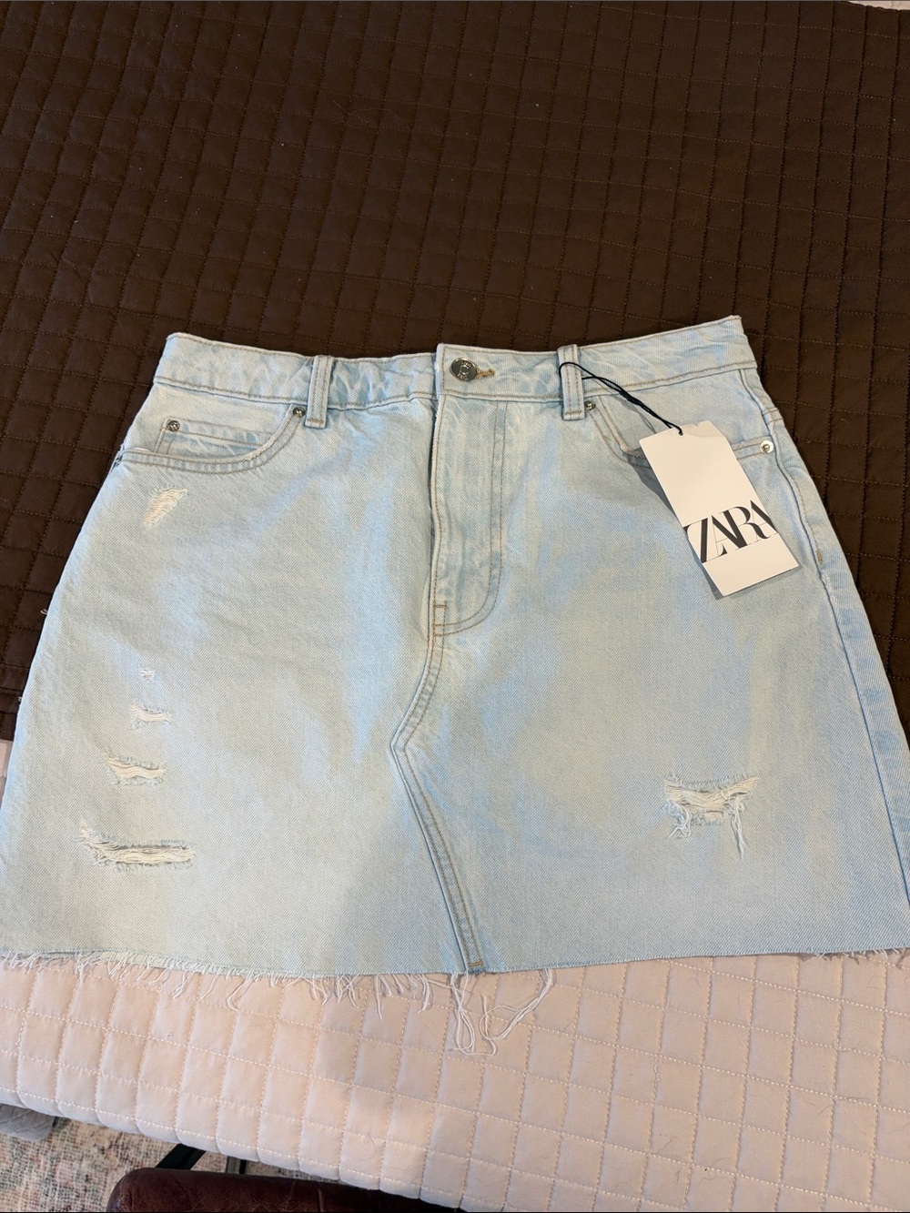 ZARA Light Blue Distressed Denim Mini Skirt